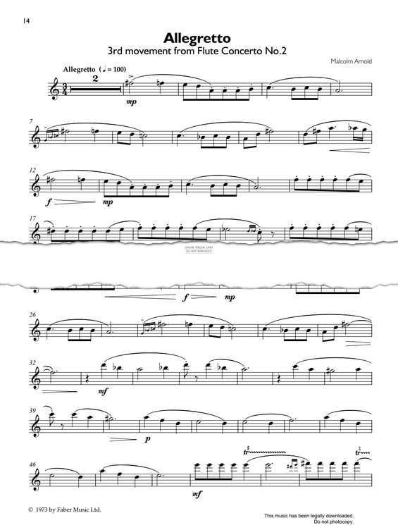 Product gallery: Page 1 of 1 Allegretto (3rd Movement from Flute Concerto No.2), Malcolm Arnold