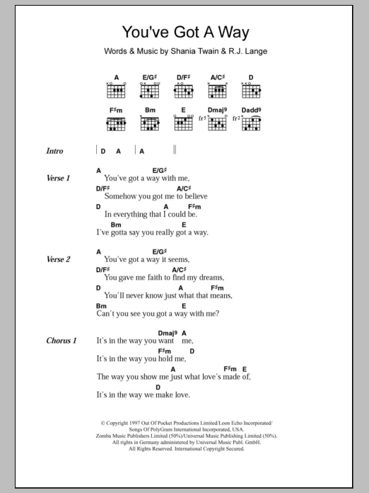 Produktgalerie: Seite 1 von 1 You've Got A Way, Shania Twain, Gitarre