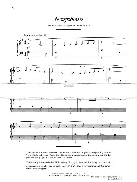 Produktgalerie: Seite 1 von 1 Neighbours, Tony Hatch, Klavier