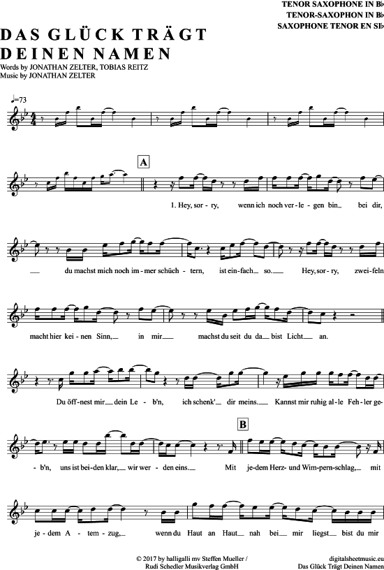 Product gallery: Page 1 of 4 Das Glück Trägt Deinen Namen , Zelter, Jonathan, Tenor Saxophone