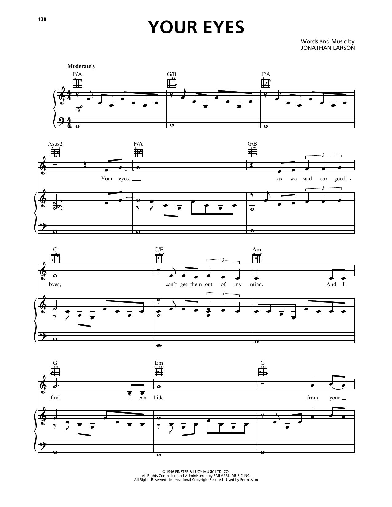 Produktgalerie: Seite 1 von 1 Your Eyes (from Rent), Jonathan Larson, Gesang, Gitarre, Klavier