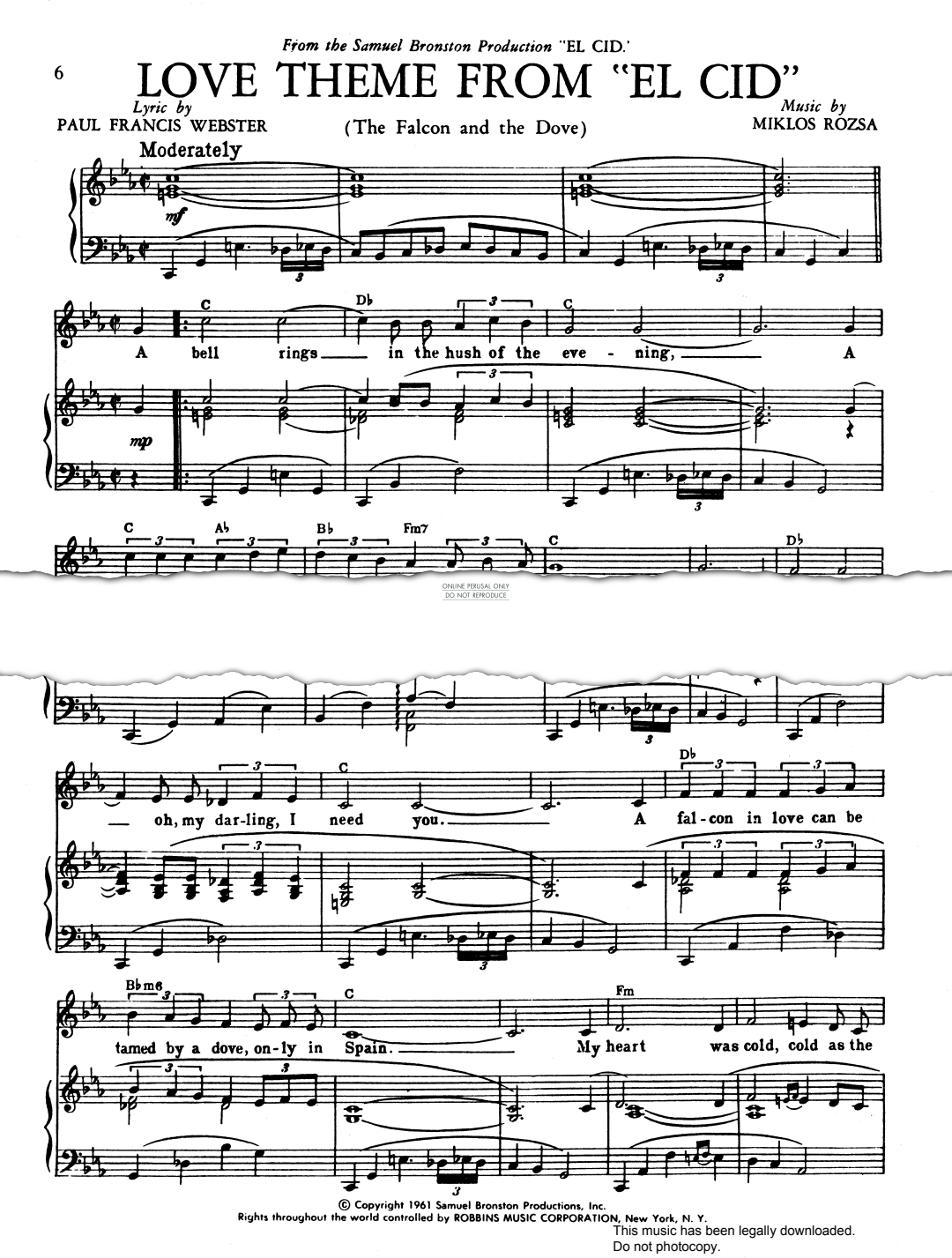 Produktgalerie: Seite 1 von 1 Love Theme From 'El Cid', Miklos Rozsa, Gesang, Gitarre, Klavier