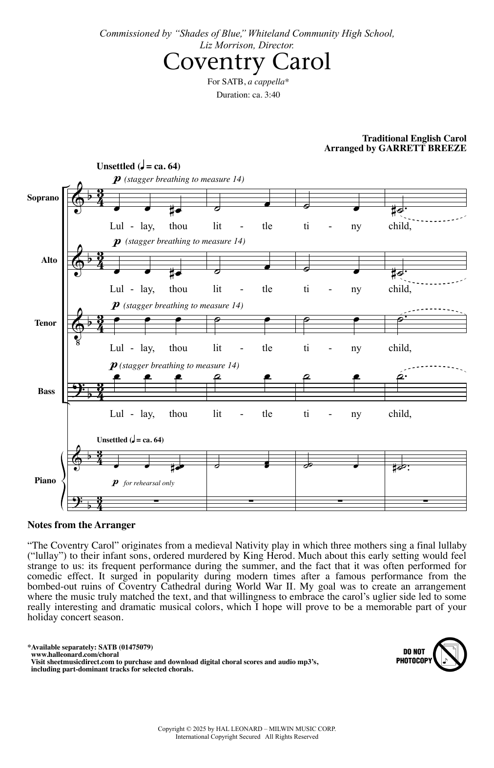 Product picture to: Coventry Carol (arr. Garrett Breeze)