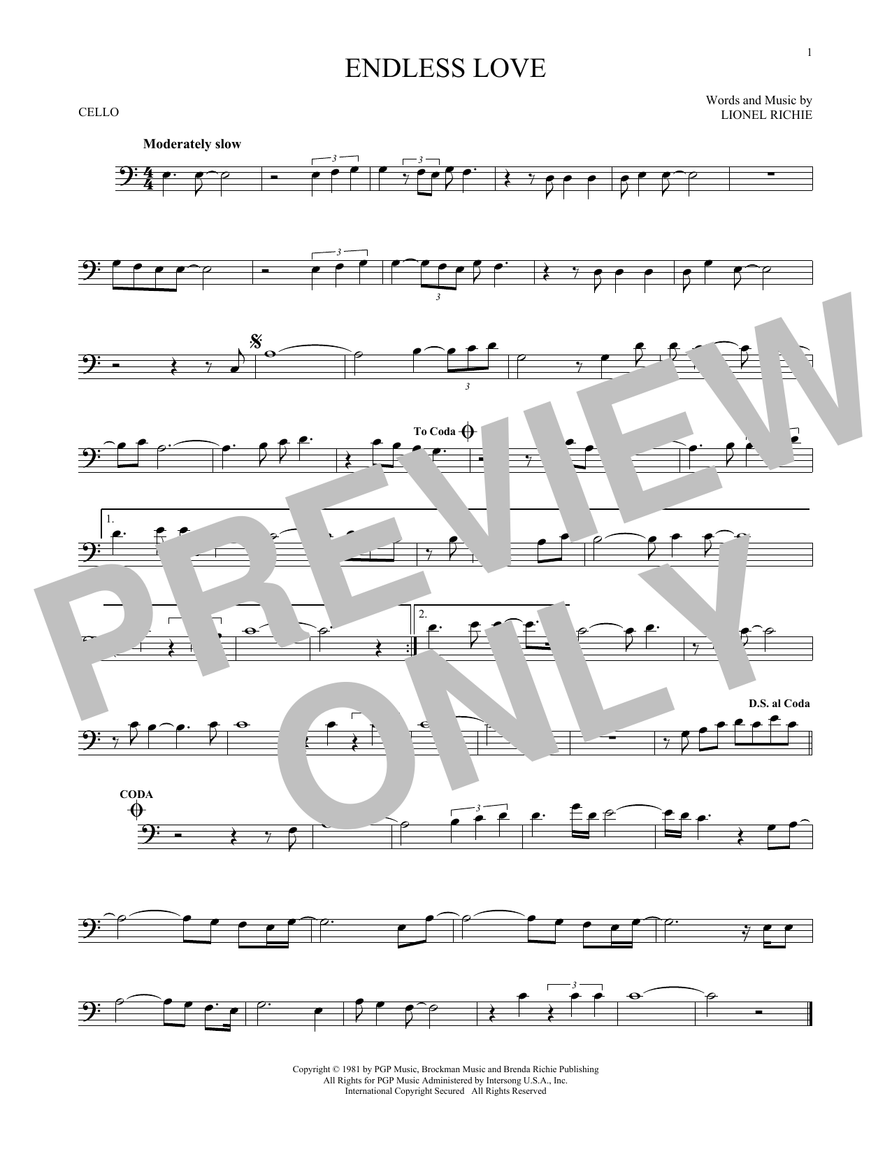 Produktgalerie: Seite 1 von 1 Endless Love, Diana Ross & Lionel Richie, Violoncello