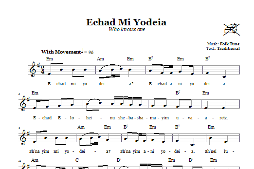 Product gallery: Page 1 of 1 Echad Mi Yodeia (Who Knows One), Folk Tune