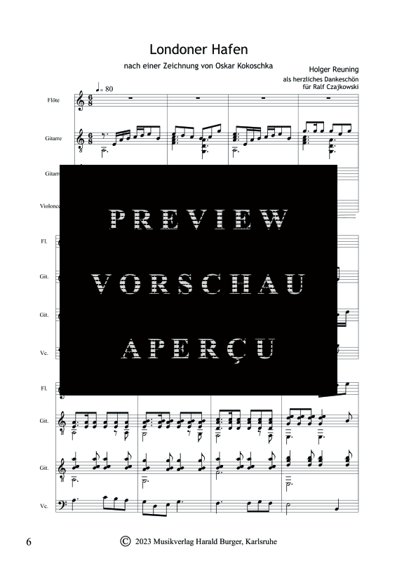 gallery: Fünf Stücke (Nach Zeichnungen von Oskar Kokoschka), , Gemischtes Ensemble für Flöte, 2 Gitarren und Violoncello - Partitur