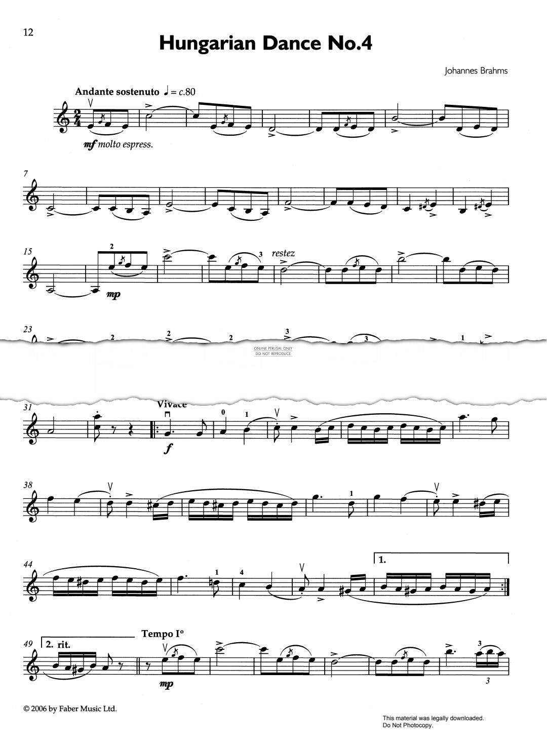 Product gallery: Page 1 of 1 Hungarian Dance No. 4, Johannes Brahms