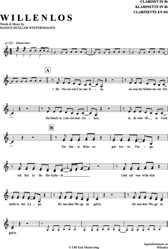 Product gallery: Page 1 of 4 Willenlos , Westernhagen, Clarinet in B-flat