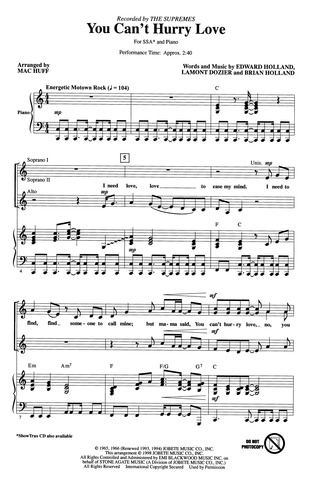Produktgalerie: Seite 1 von 1 You Can't Hurry Love (arr. Mac Huff), The Supremes, Chor
