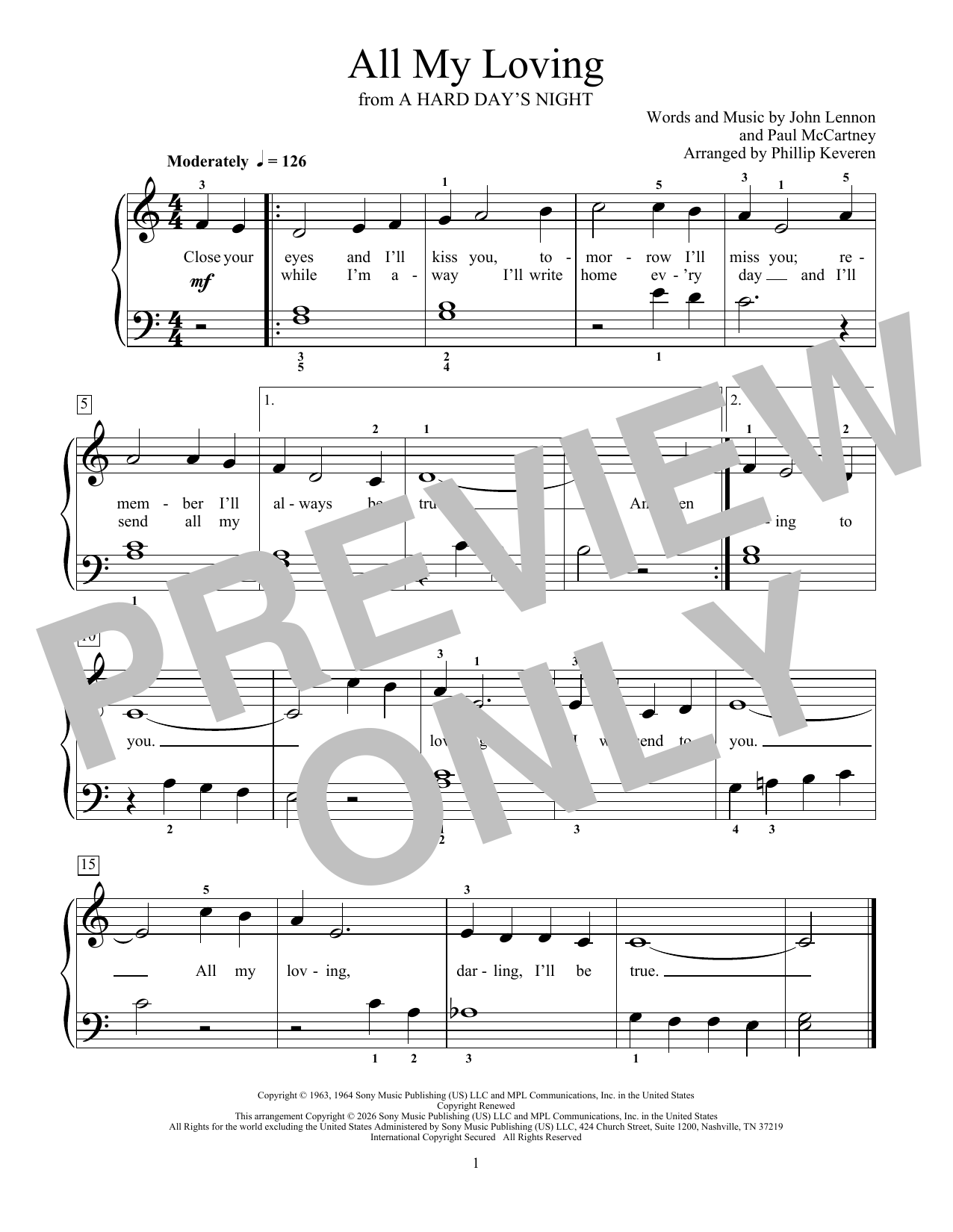 Produktgalerie: Seite 1 von 1 All My Loving, The Beatles, Klavier