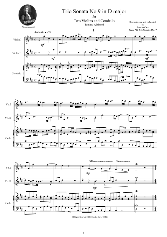 Produktbild zu: Trio Sonata No.9 in D-Dur Op.1Tomaso Albinoni