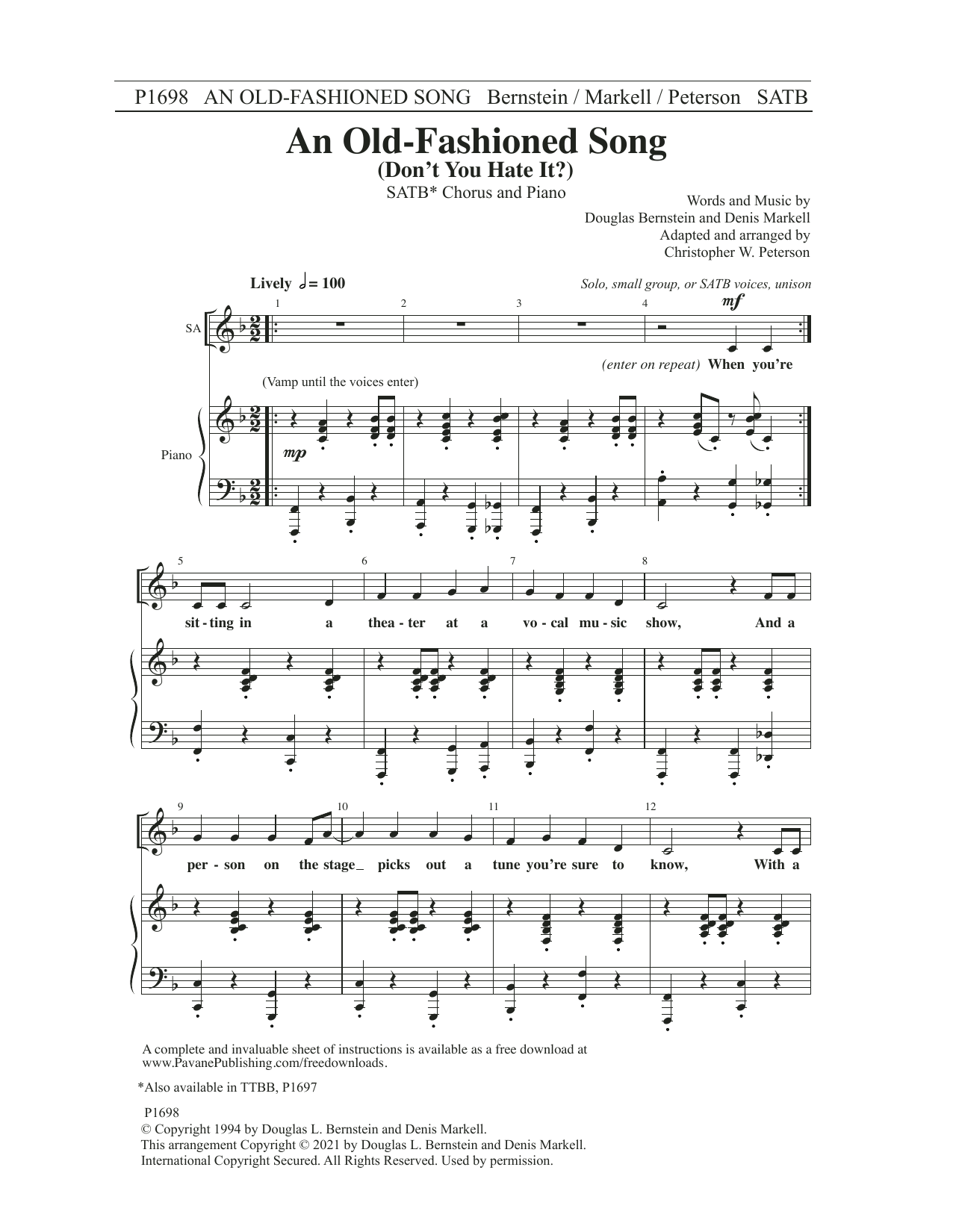 Product picture to: An Old-Fashioned Song (Don't You Hate It?) (arr. Christopher Peterson)