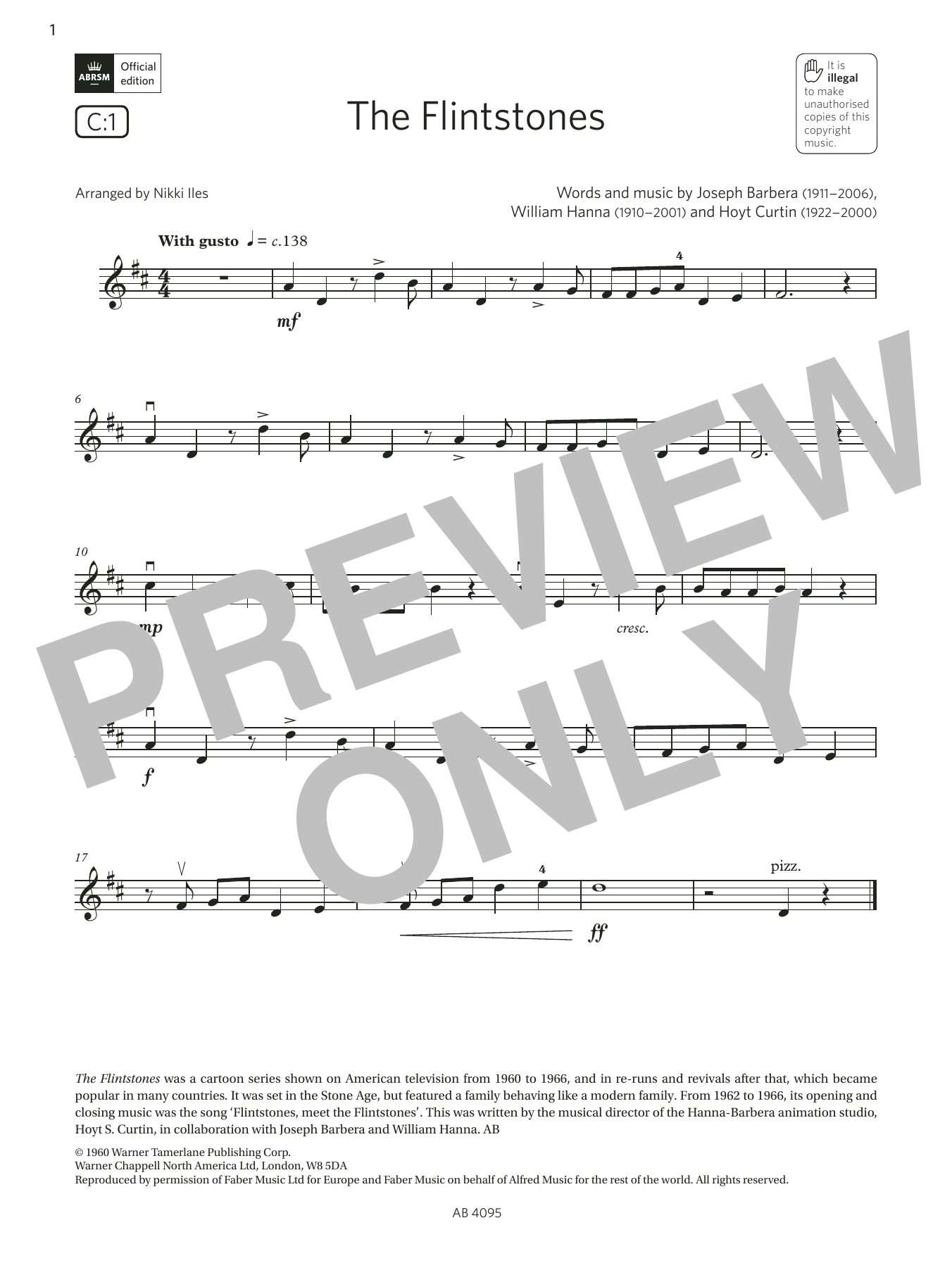Product gallery: Page 1 of 1 The Flintstones (Grade 1, C1, from the ABRSM Violin Syllabus from 2024), Joseph Barbera