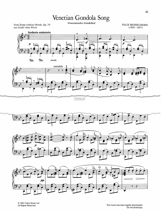 Product gallery: Page 1 of 1 Venetian Gondola Song (Op.19 No.6), Felix Mendelssohn