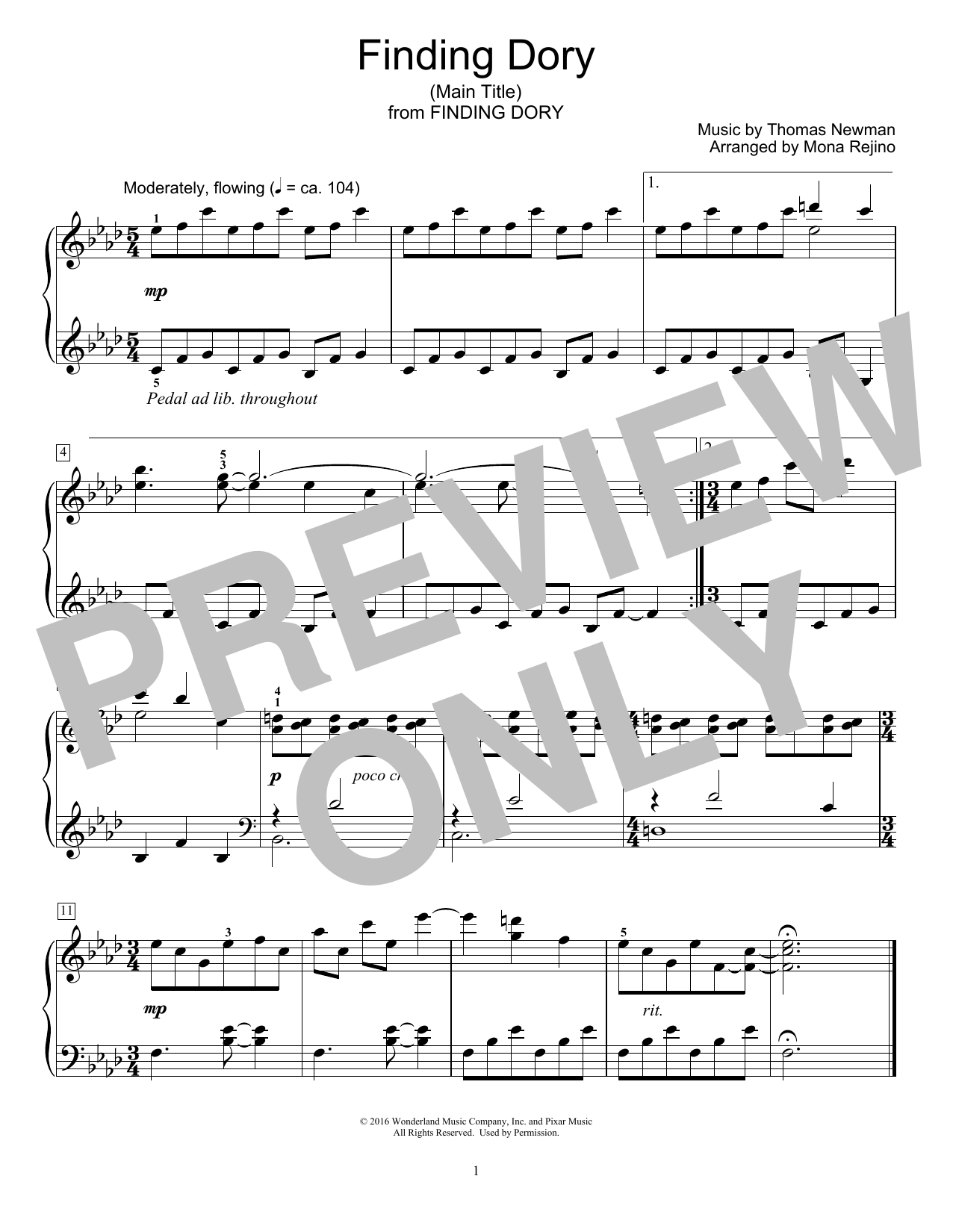 Produktbild zu: Finding Dory (Main Title) (arr. Mona Rejino)