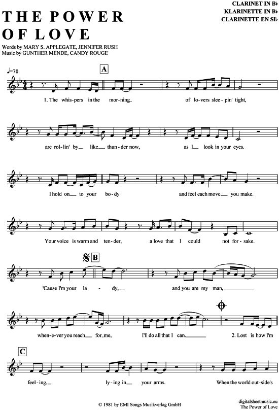 Product gallery: Page 1 of 4 The Power of Love , Rush, Jennifer, Clarinet in B-flat