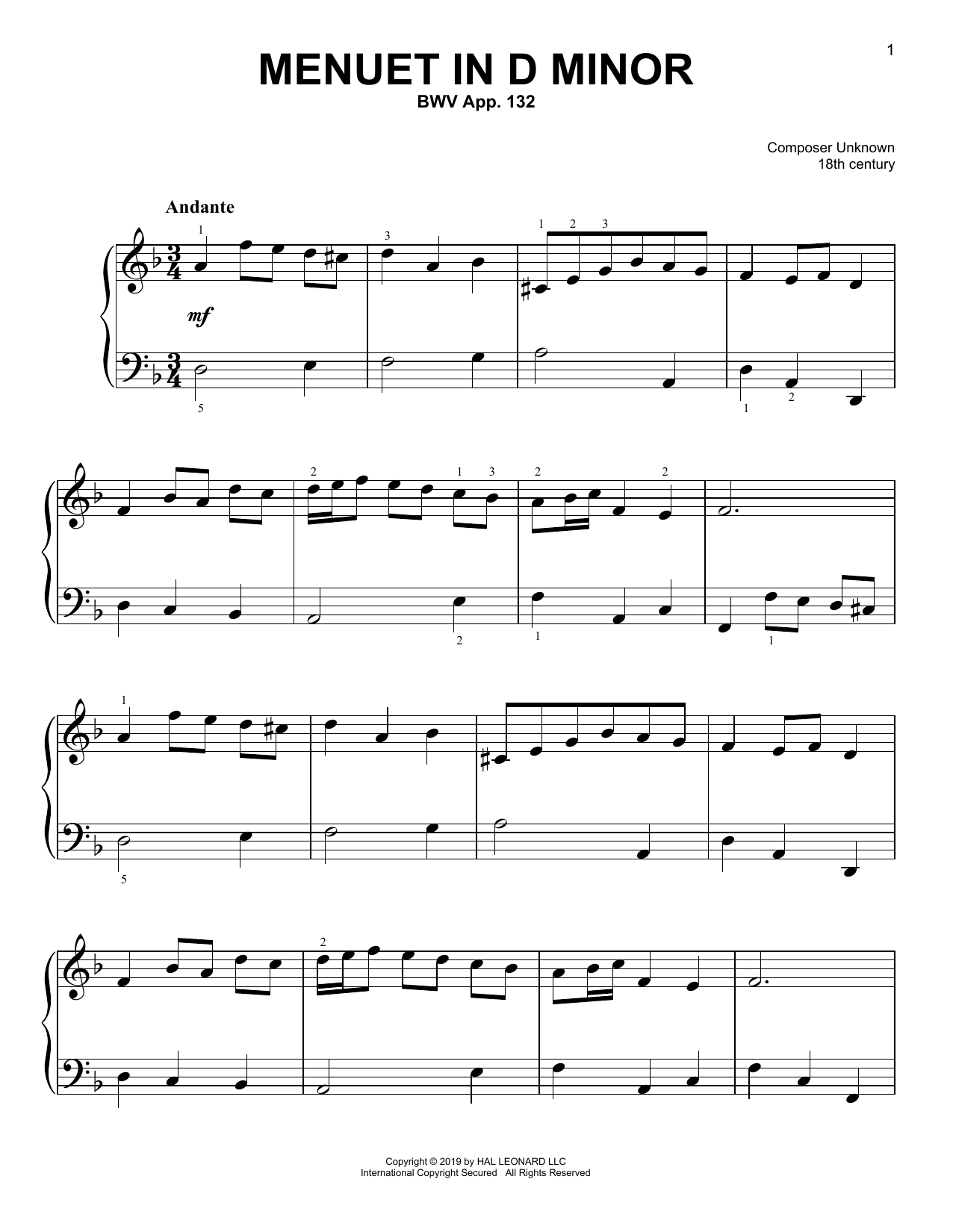 Product picture to: Menuet In D Minor, BWV App. 132