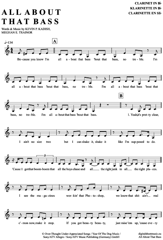 Product gallery: Page 1 of 4 All about that bass , Trainor, Meghan, Clarinet in B-flat