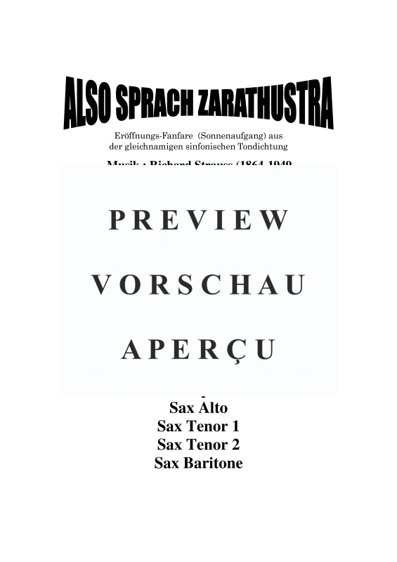 Product gallery: Page 2 of 11 Also sprach Zarathustra, , Saxophone Quintet