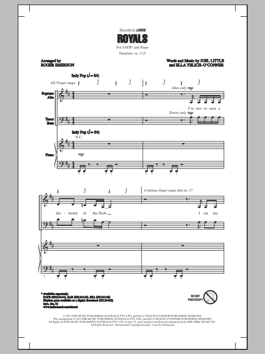 Produktbild zu: Royals (arr. Roger Emerson)