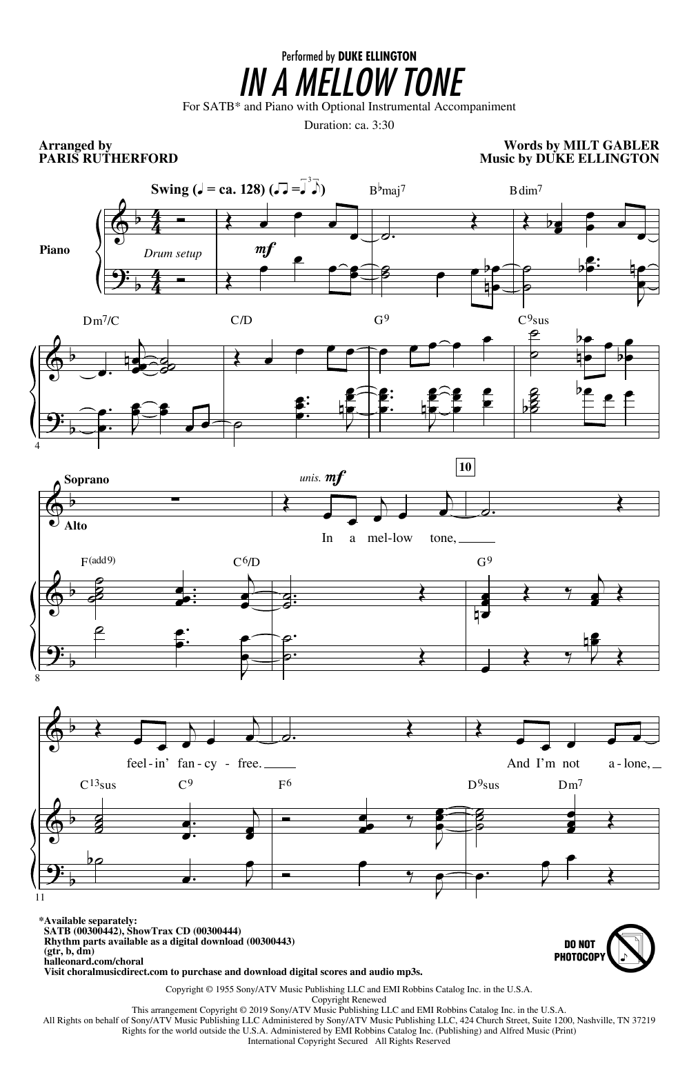 Product picture to: In A Mellow Tone (arr. Paris Rutherford)