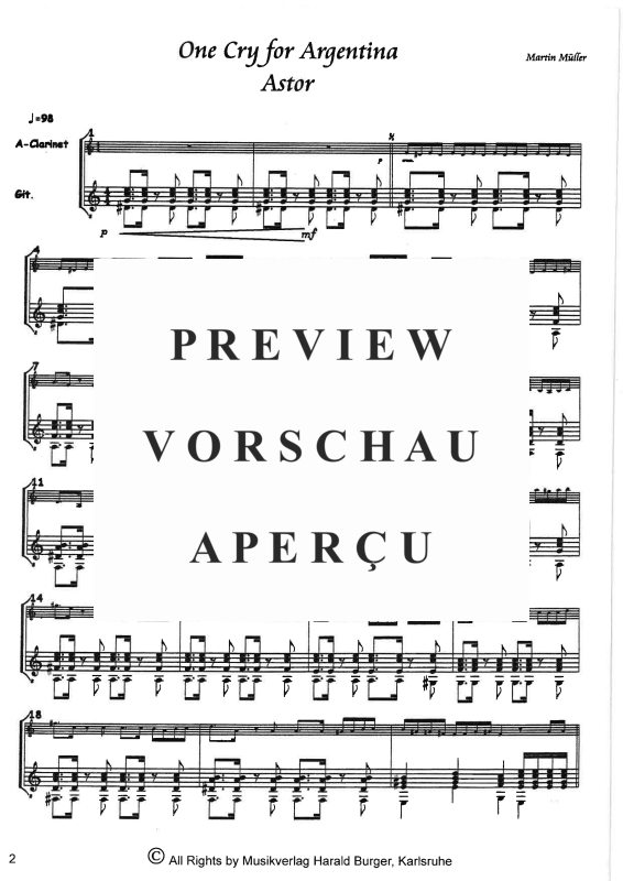 gallery: One Cry For Argentina - Suite für Melodieinstrument & Gitarre, , A-Klarinette und Gitarre - Partitur