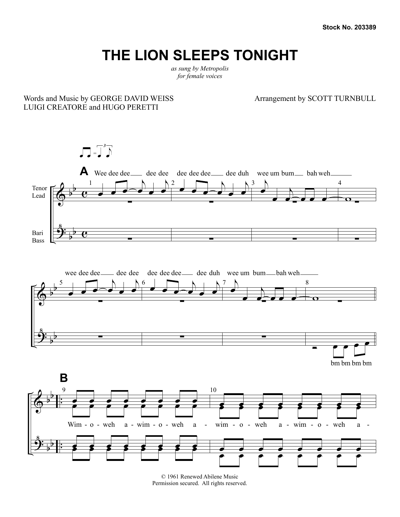 Product gallery: Page 1 of 1 The Lion Sleeps Tonight (arr. Scott Turnbull), Metropolis