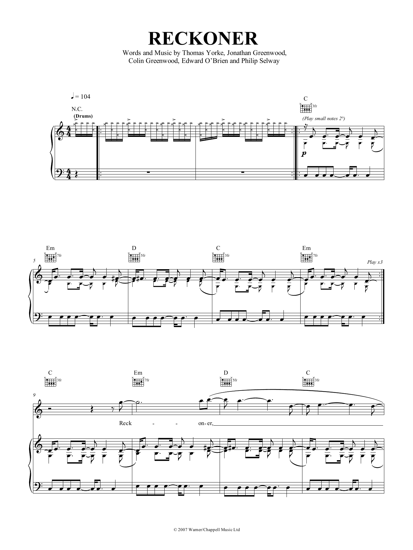 Produktgalerie: Seite 1 von 1 Reckoner, Radiohead, Gesang, Gitarre, Klavier