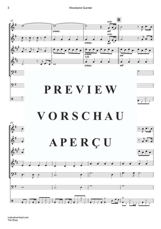 Produktgalerie: Seite 6 von 11 The Rose, Midler, Bette, Holzbläser Quintett/Ensemble/Band/Chor E-Bass & Drum Set opt.