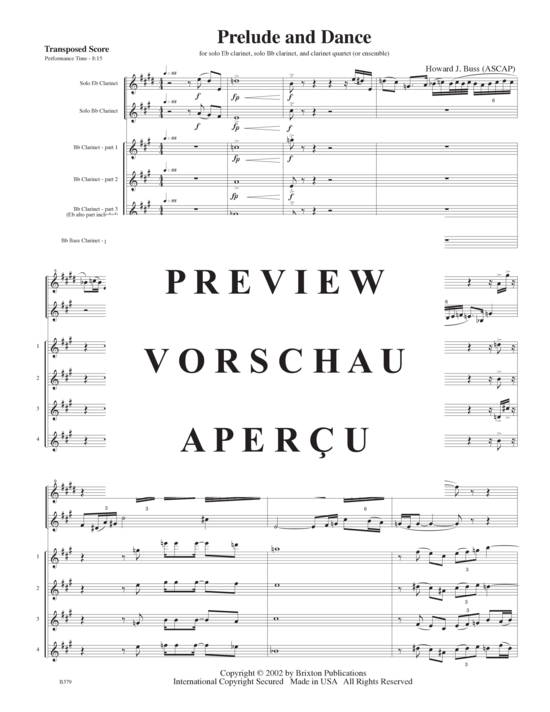 Product gallery: Page 4 of 21 Prelude and Dance , , (clarinets in E flat and B flat solo & clarinet quartet)