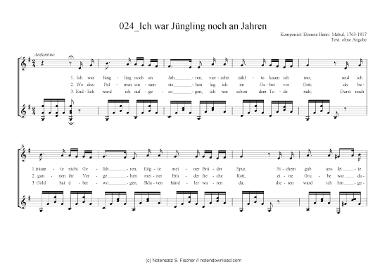 Product picture to: Ich war Jüngling noch an Jahren Etienne Henri Mehul, 1763-1817 