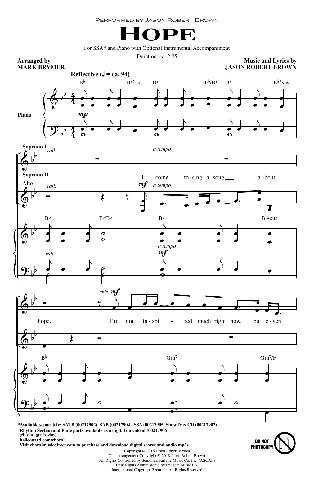 Produktgalerie: Seite 1 von 1 Hope (from How We React and How We Recover) (arr. Mark Brymer), Jason Robert Brown, Chor