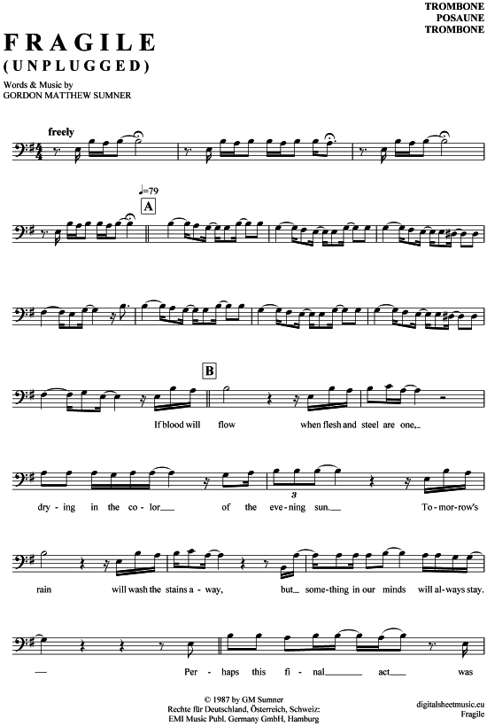 Product gallery: Page 1 of 4 Fragile , Sting, (Posaune / Bariton)