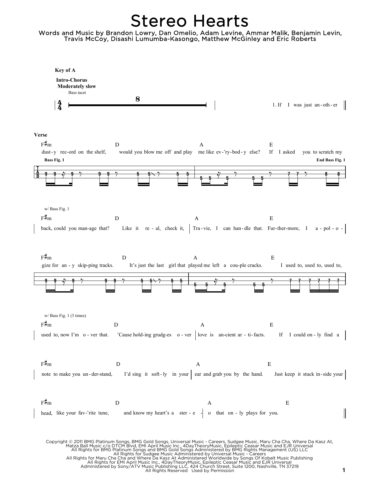 Produktgalerie: Seite 1 von 1 Stereo Hearts (feat. Adam Levine), Gym Class Heroes, E-Bass, Gitarre