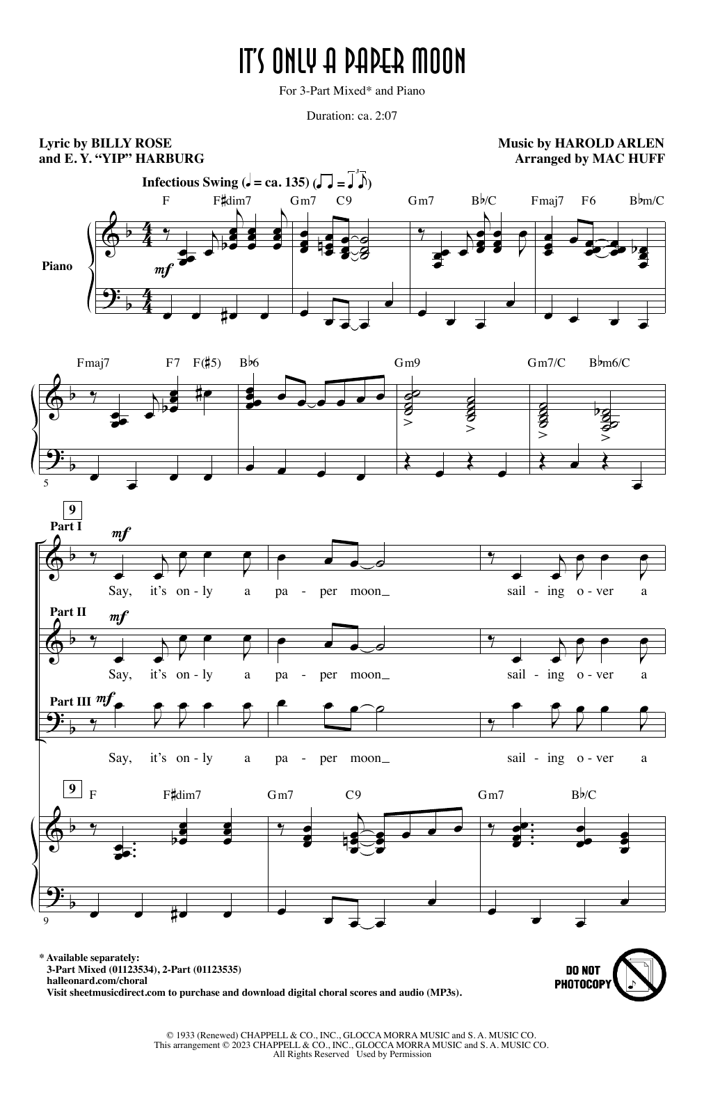 Product picture to: It's Only A Paper Moon (arr. Mac Huff)