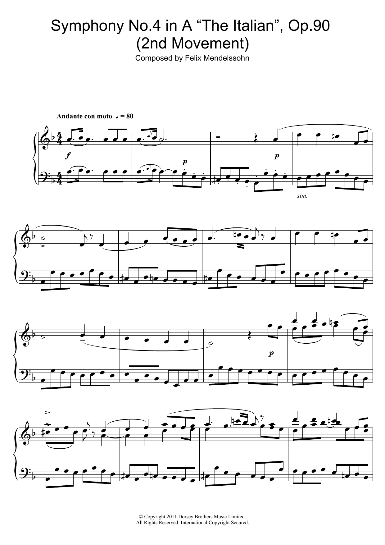 Product picture to: Symphony No.4 'The Italian' (2nd Movement: Andante Con Moto)