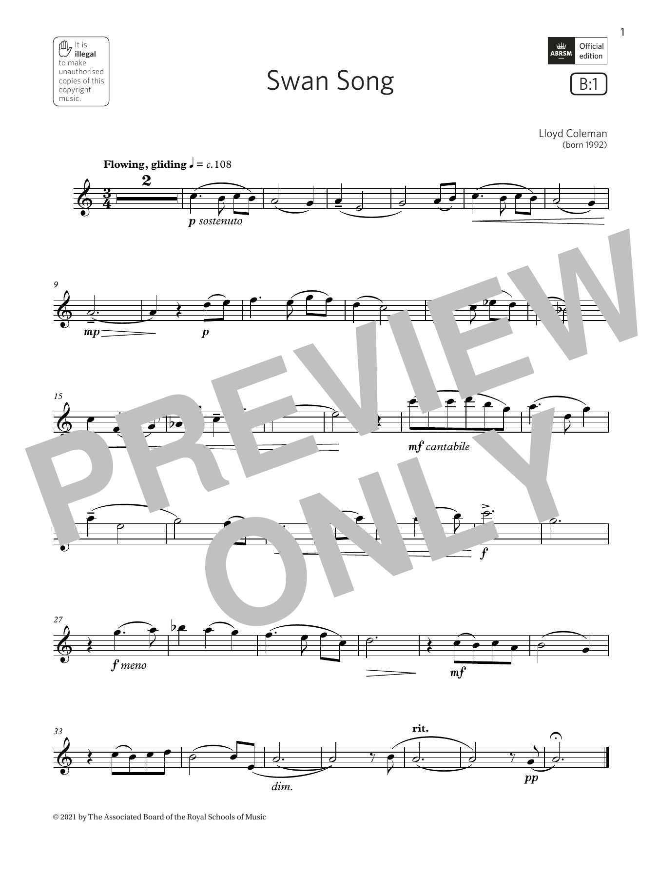 Product gallery: Page 1 of 1 Swan Song (Grade 3 List B1 from the ABRSM Saxophone syllabus from 2022), Lloyd Coleman