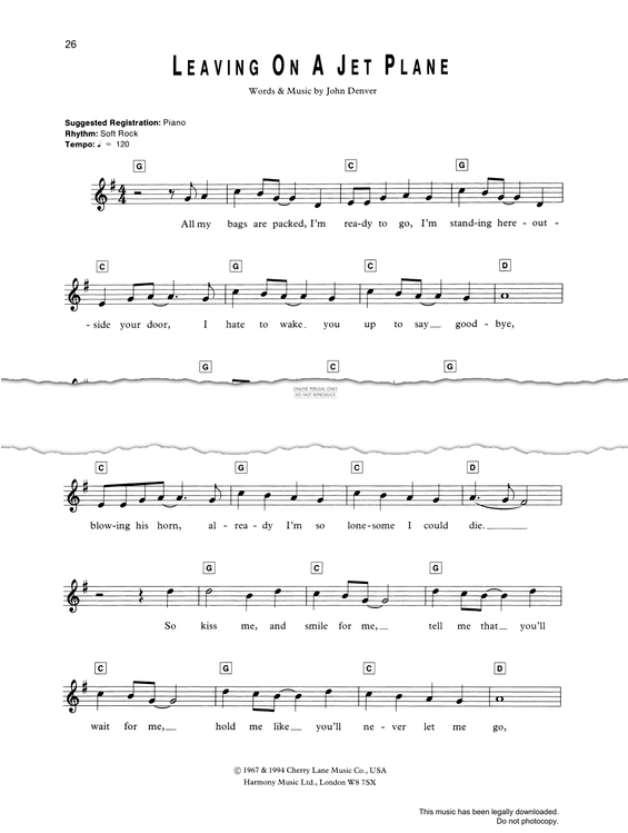 Produktgalerie: Seite 1 von 1 Leaving On A Jet Plane, John Denver, Gesang, Gitarre, Keyboard