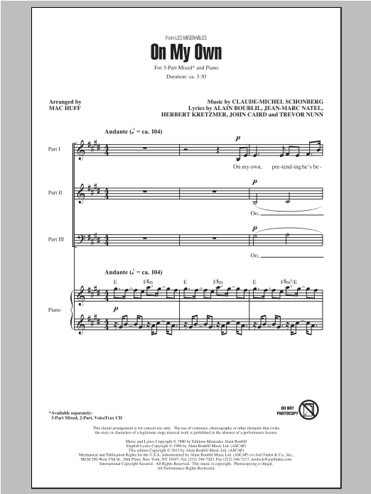 Product picture to: On My Own (from Les Miserables) (arr. Mac Huff)