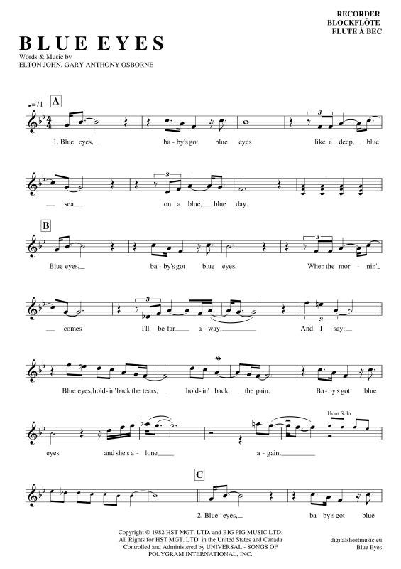 Product gallery: Page 1 of 3 Blue Eyes , John, Eltom, (recorder)