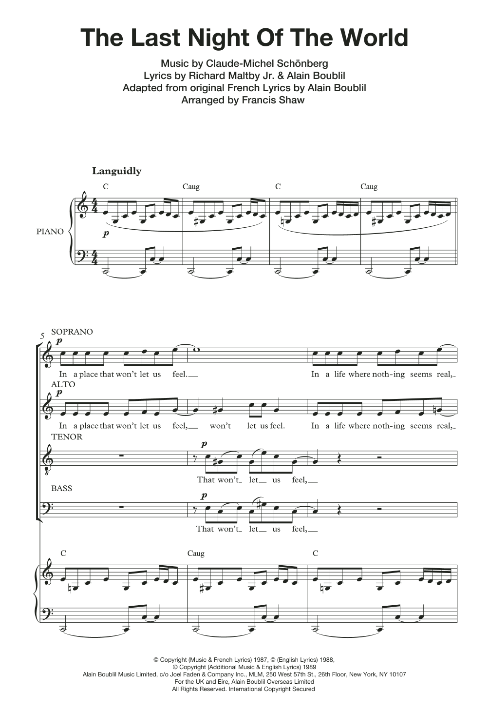 Produktbild zu: The Last Night Of The World (from Miss Saigon) (arr. Francis Shaw)