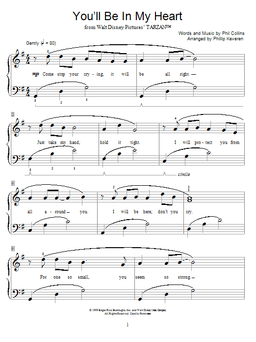 Product picture to: You'll Be In My Heart (from Tarzan) (arr. Phillip Keveren)