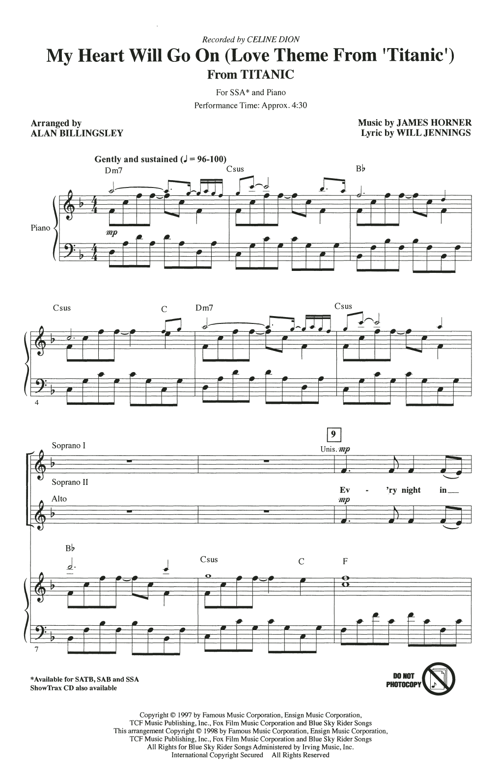 Produktgalerie: Seite 1 von 1 My Heart Will Go On (Love Theme From 'Titanic') (arr. Alan Billingsley), Celine Dion, Chor