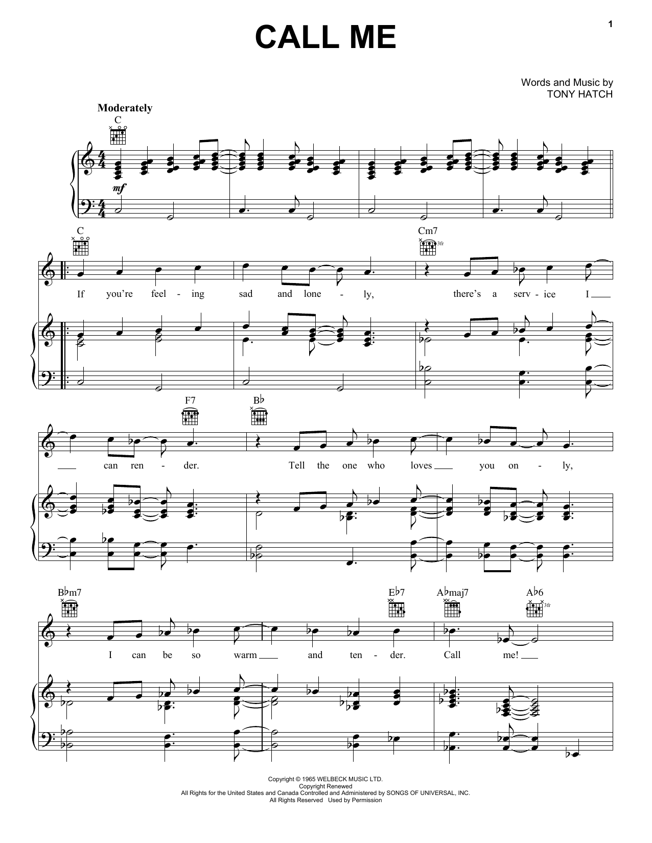 Produktgalerie: Seite 1 von 1 Call Me, Petula Clark, Gesang, Gitarre, Klavier