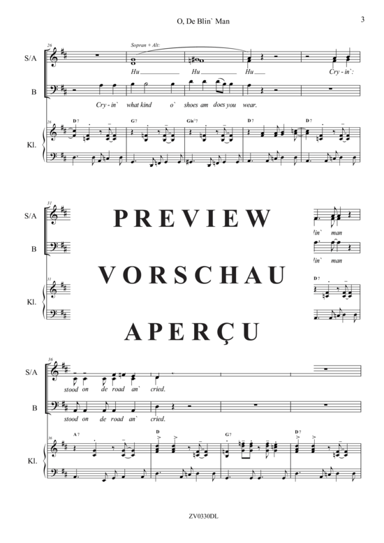 gallery: O, De Blin` Man Stood On De Road An` Cried , , (Gemischter Chor SAB + Klavier)
