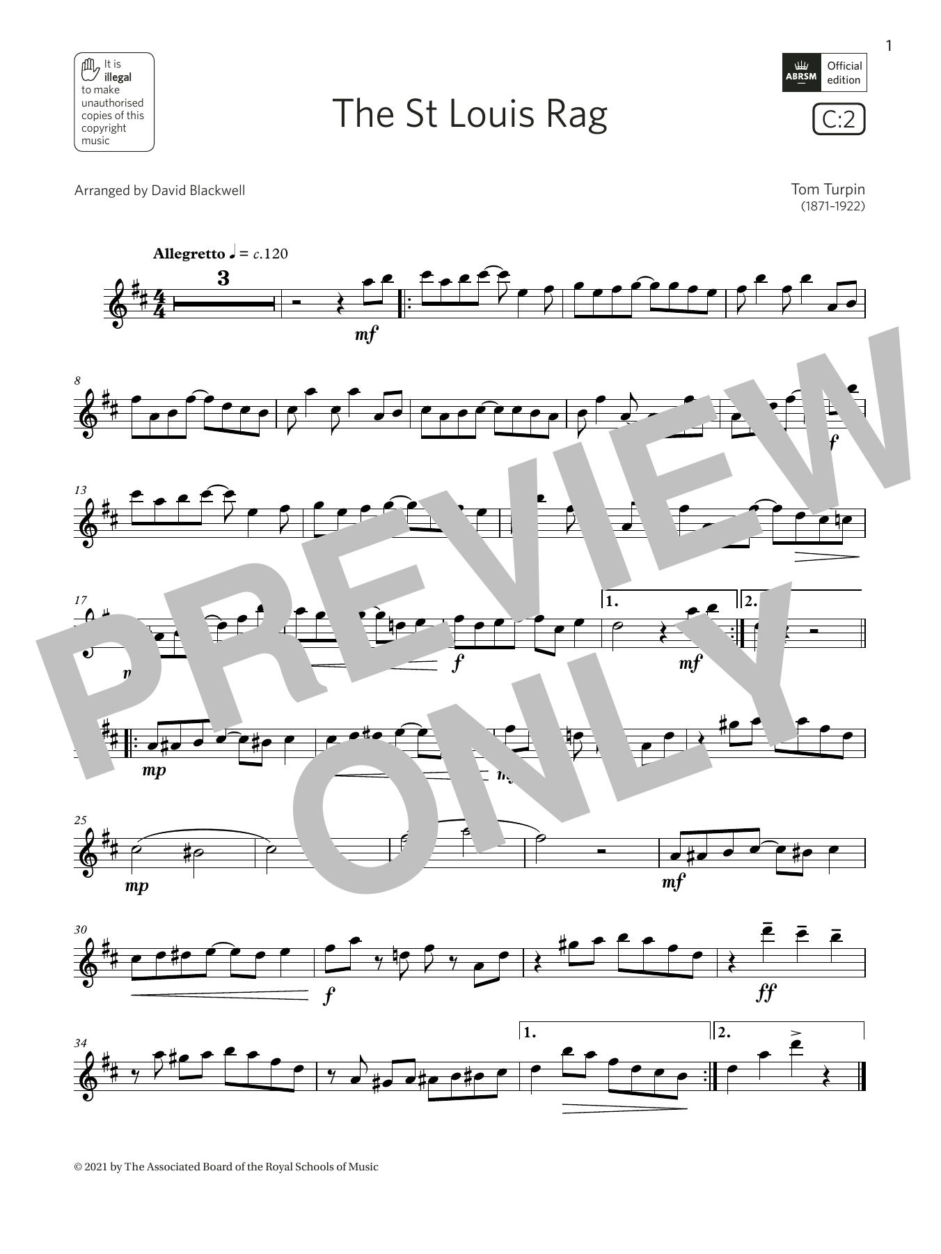 Product gallery: Page 1 of 1 The St Louis Rag  (Grade 3 List C2 from the ABRSM Flute syllabus from 2022), Tom Turpin