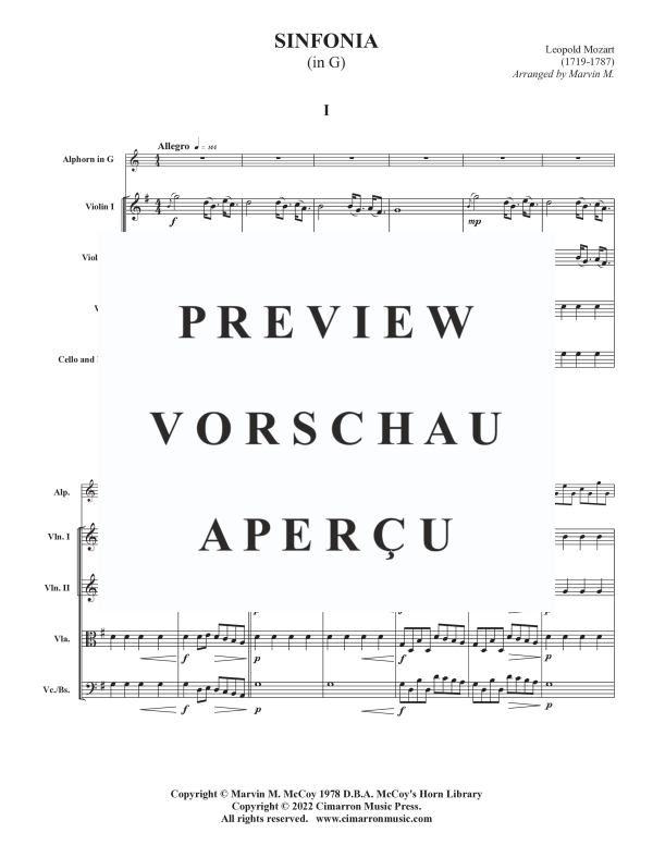 Produktgalerie: Seite 3 von 11 Sinfonia in G, , Alphorn in G und Streicher Quartett