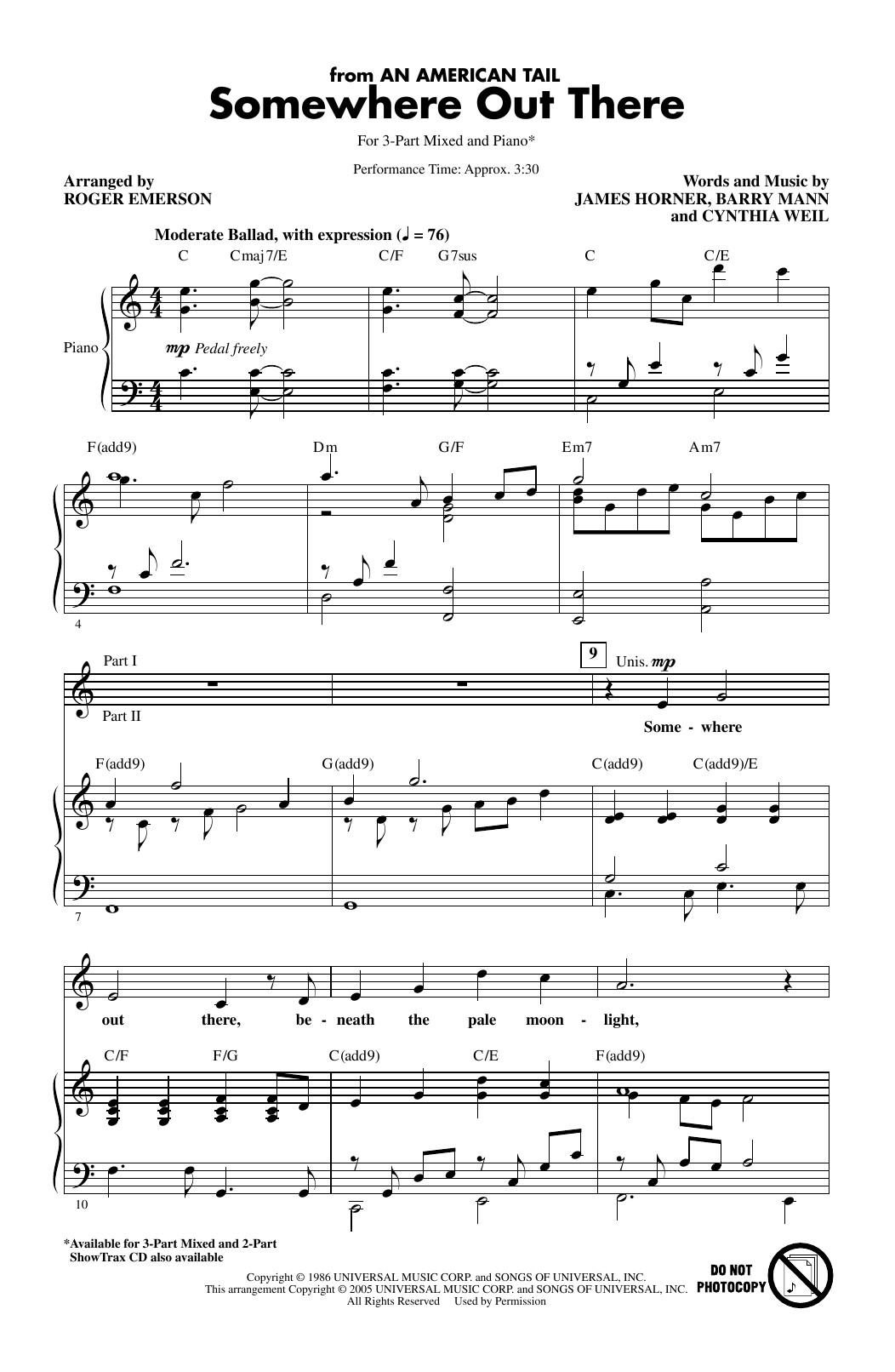 Product picture to: Somewhere Out There (from An American Tail) (arr. Roger Emerson)