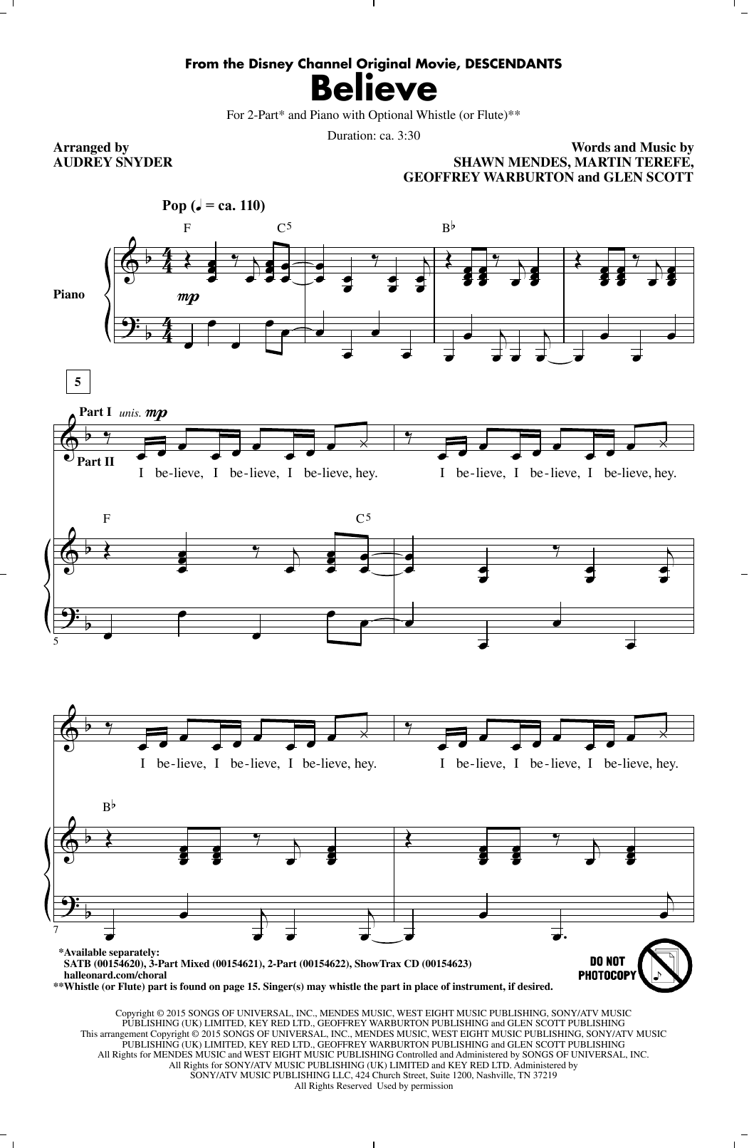 Product picture to: Believe (from Descendants) (arr. Audrey Snyder)