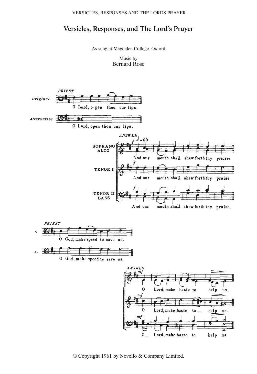 Produktbild zu: Versicles, Responses And The Lord's Prayer